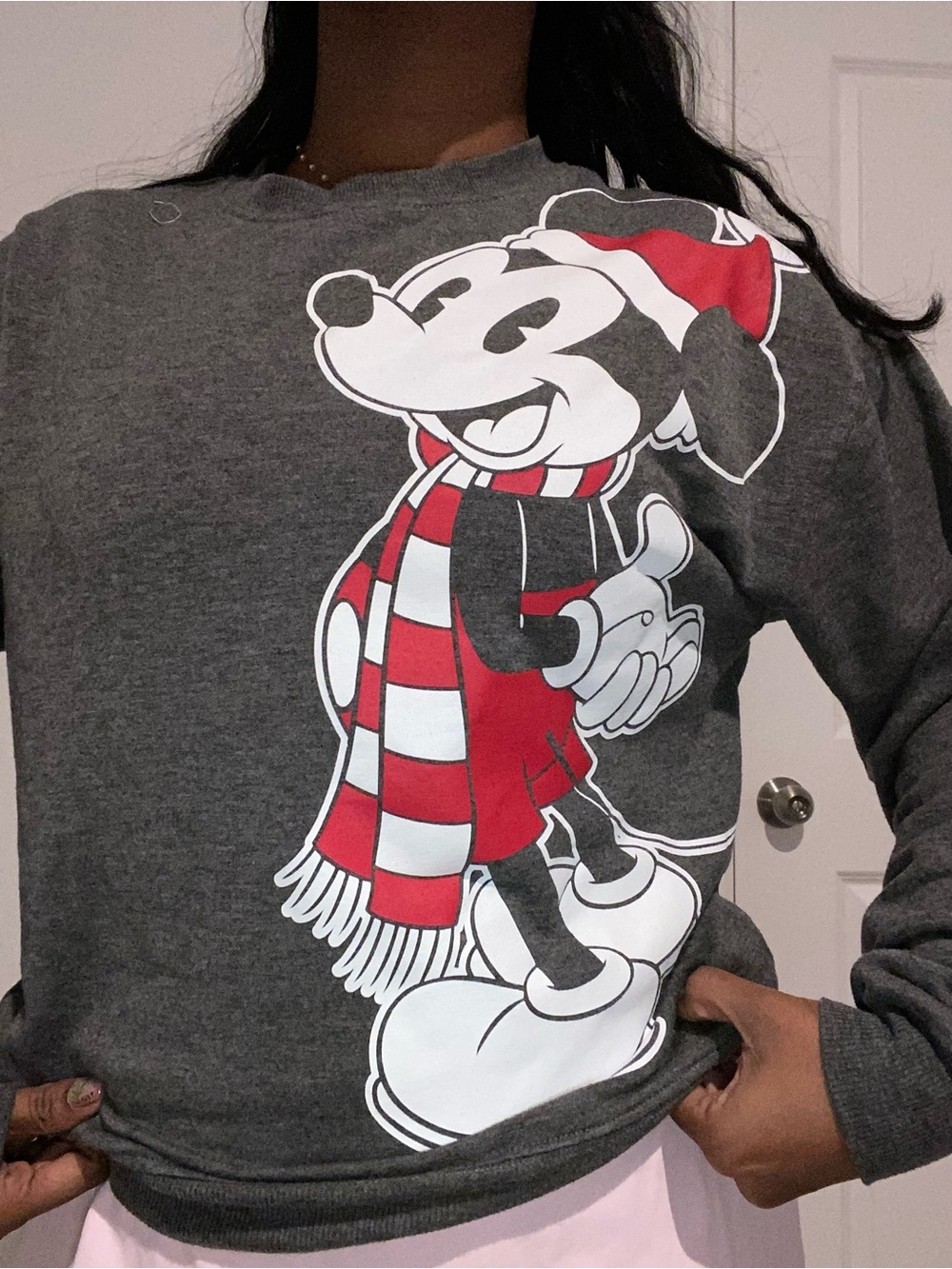 Disney Gray Sweatshirt with Red & White Mickey Graphic- Christmas